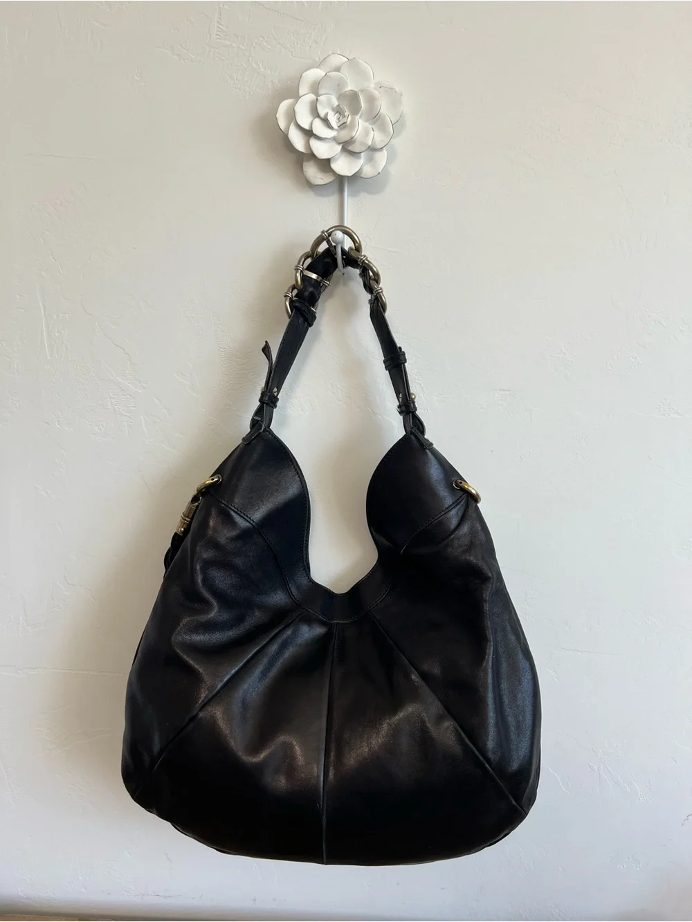 Authentic Ferragamo Black Butter Leather Hobo Shoulder Bag